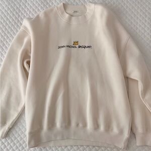 Abercrombie & Fitch Cream Crewneck with Yellow Crown Embroidery